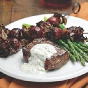 Grilled Buffalo Steak with Radicchio-Beet Skewers